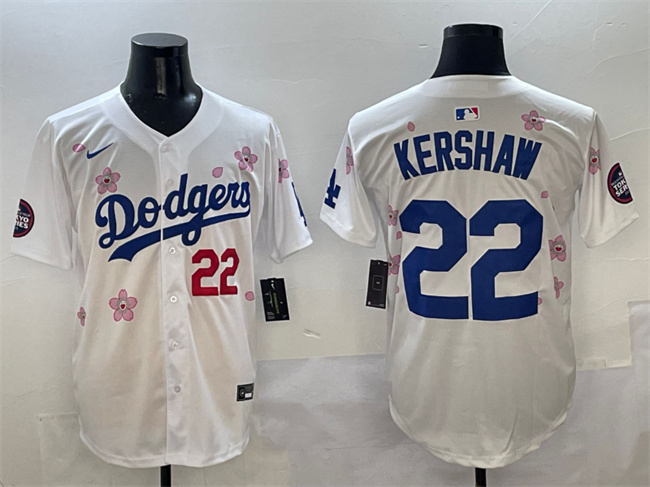 Men's White Los Angeles Dodgers #22 Clayton Kershaw 2025 Tokyo Series Limited Stitched Baseball Jersey